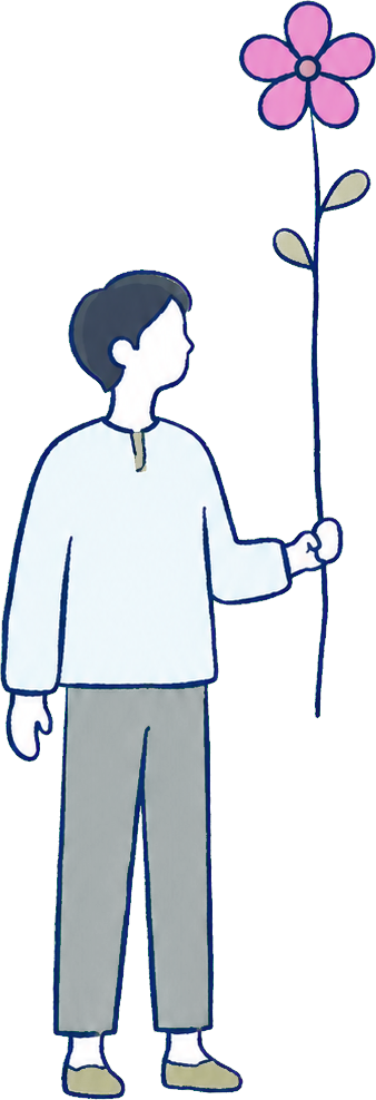 大きな花を持つ人物のイラスト